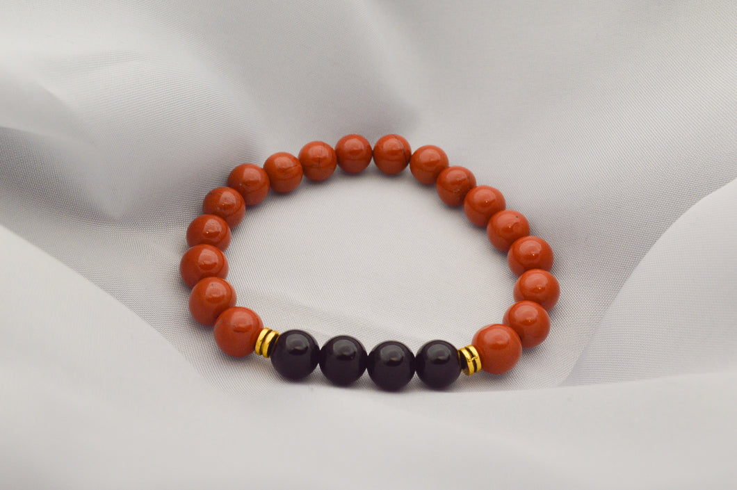 Red Jasper and Onyx with golden accents