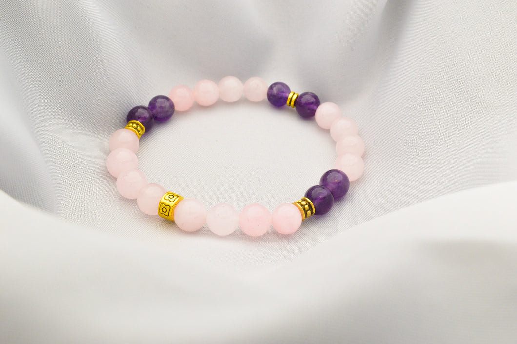 Rose quartz and Amethyst with golden accents
